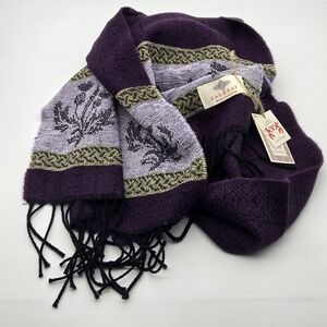 Calzeat of Scotland Celtic Collection Scarf 62x14.5 Purple Black Wool Blend New